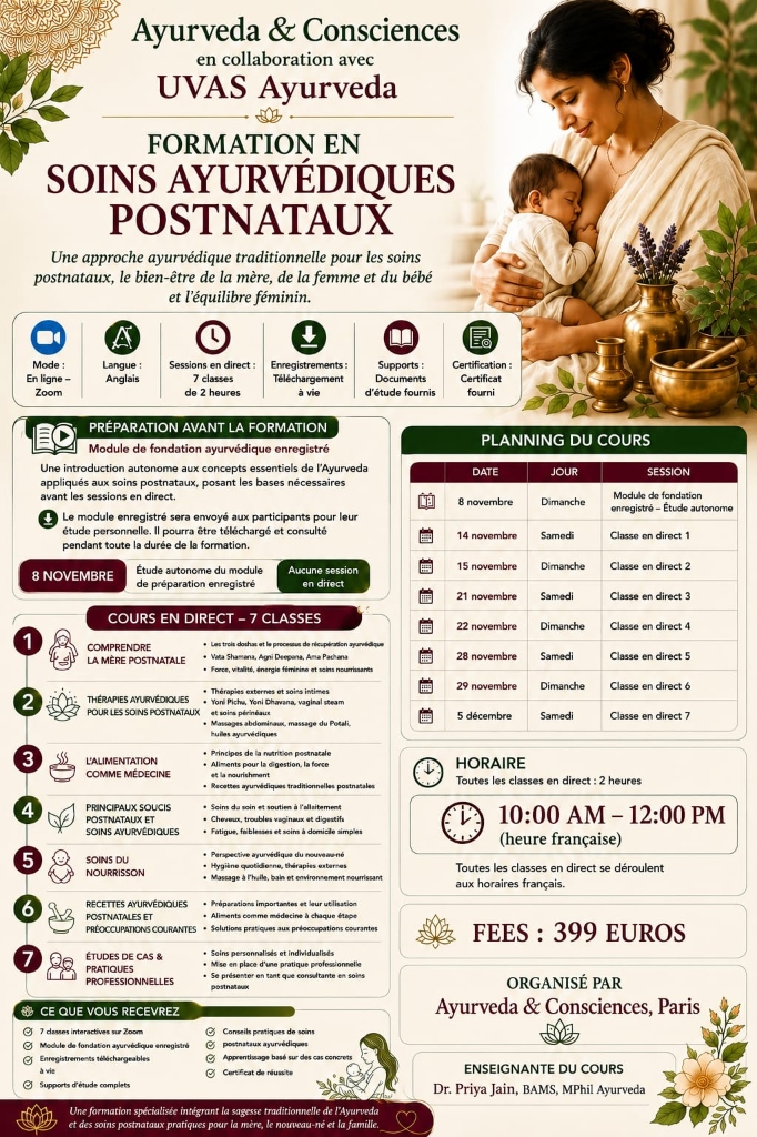 Formation en Soins Ayurvédiques Postnataux Flyer